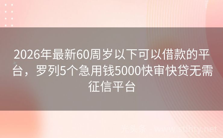 2026年最新60周岁以下可以借款的平台，罗列5个急用钱5000快审快贷无需征信平台