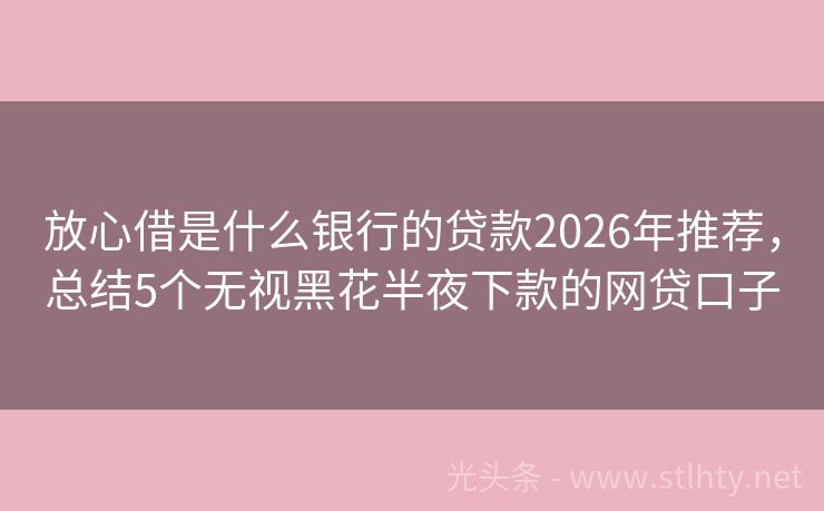 放心借是什么银行的贷款2026年推荐，总结5个无视黑花半夜下款的网贷口子