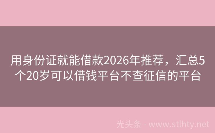 用身份证就能借款2026年推荐，汇总5个20岁可以借钱平台不查征信的平台