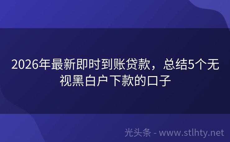 2026年最新即时到账贷款，总结5个无视黑白户下款的口子