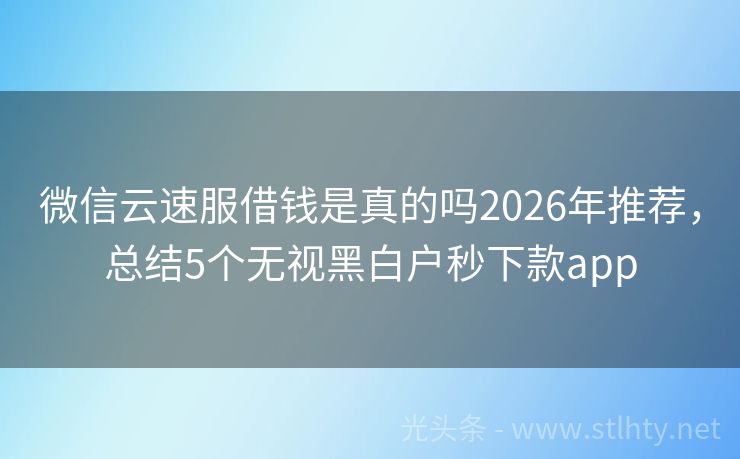 微信云速服借钱是真的吗2026年推荐，总结5个无视黑白户秒下款app