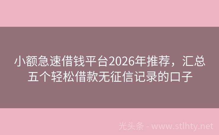 小额急速借钱平台2026年推荐，汇总五个轻松借款无征信记录的口子