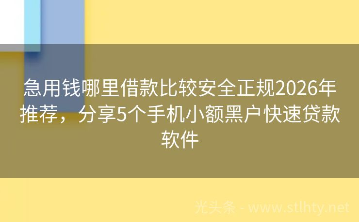 急用钱哪里借款比较安全正规2026年推荐，分享5个手机小额黑户快速贷款软件