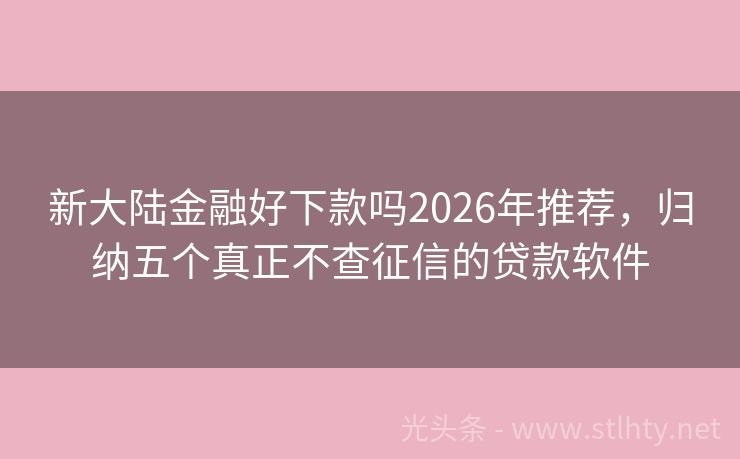 新大陆金融好下款吗2026年推荐，归纳五个真正不查征信的贷款软件