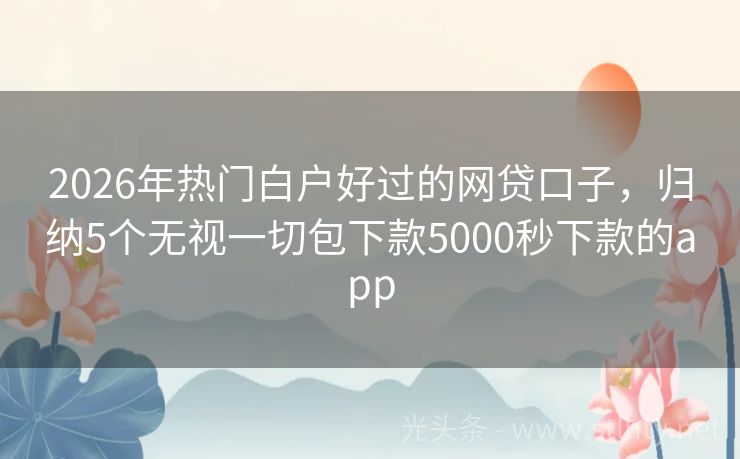 2026年热门白户好过的网贷口子，归纳5个无视一切包下款5000秒下款的app