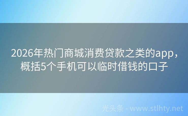 2026年热门商城消费贷款之类的app，概括5个手机可以临时借钱的口子