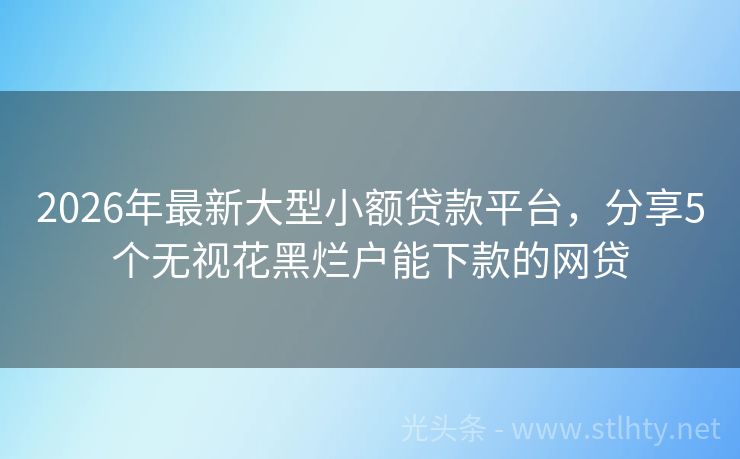 2026年最新大型小额贷款平台，分享5个无视花黑烂户能下款的网贷