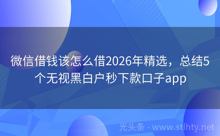 微信借钱该怎么借2026年精选，总结5个无视黑白户秒下款口子app