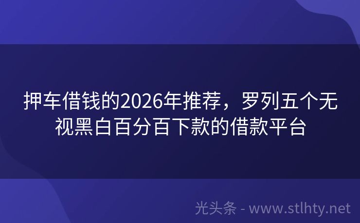 押车借钱的2026年推荐，罗列五个无视黑白百分百下款的借款平台