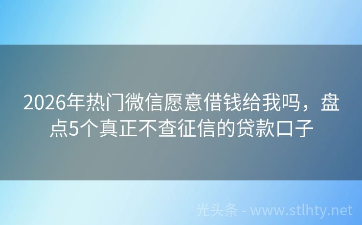 2026年热门微信愿意借钱给我吗，盘点5个真正不查征信的贷款口子