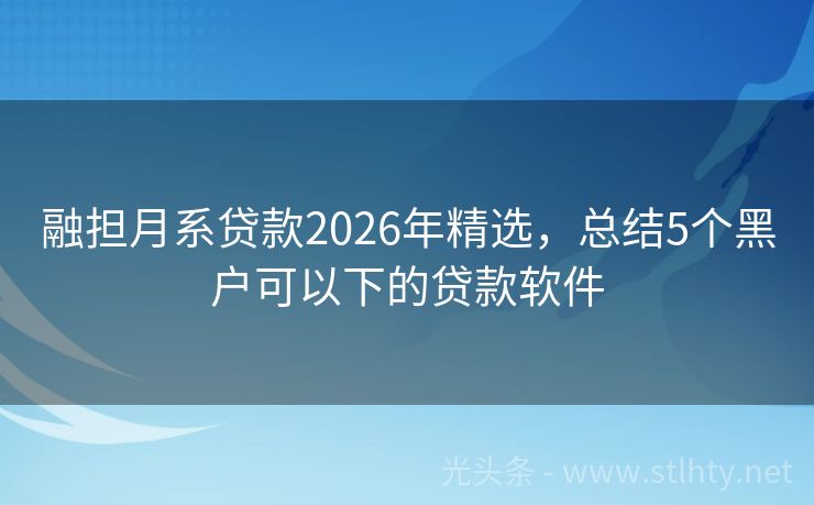 融担月系贷款2026年精选，总结5个黑户可以下的贷款软件