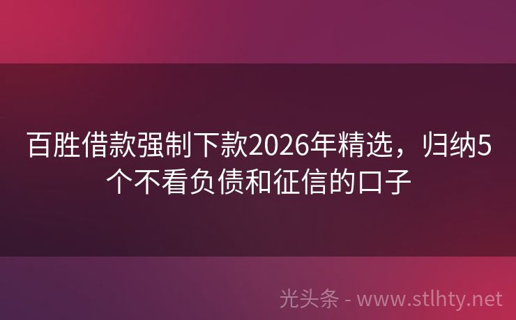 百胜借款强制下款2026年精选，归纳5个不看负债和征信的口子