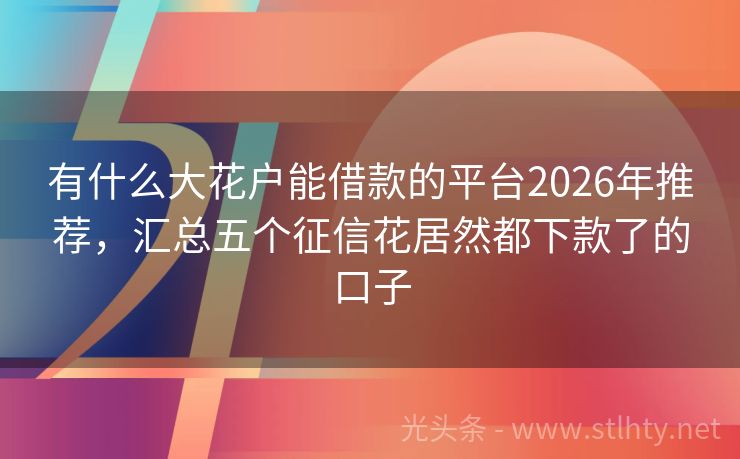 有什么大花户能借款的平台2026年推荐，汇总五个征信花居然都下款了的口子