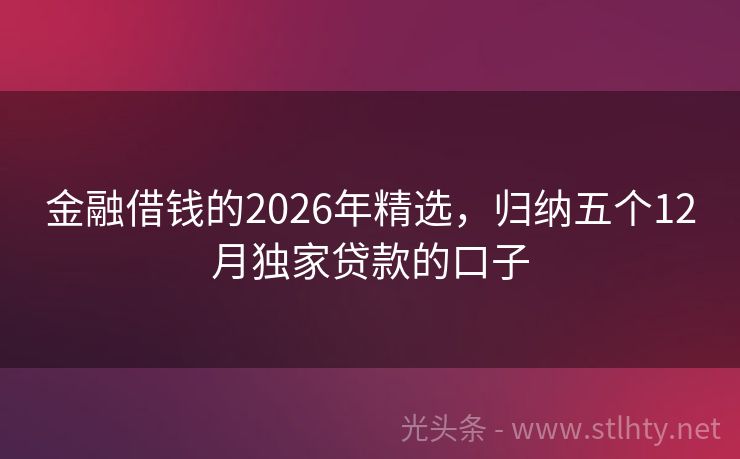 金融借钱的2026年精选，归纳五个12月独家贷款的口子