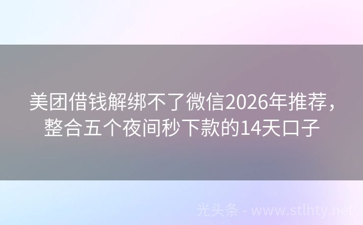 美团借钱解绑不了微信2026年推荐，整合五个夜间秒下款的14天口子