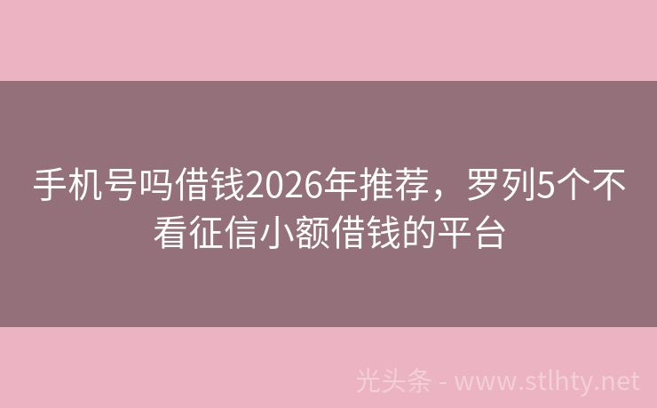 手机号吗借钱2026年推荐，罗列5个不看征信小额借钱的平台