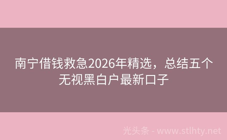 南宁借钱救急2026年精选，总结五个无视黑白户最新口子