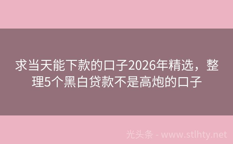 求当天能下款的口子2026年精选，整理5个黑白贷款不是高炮的口子