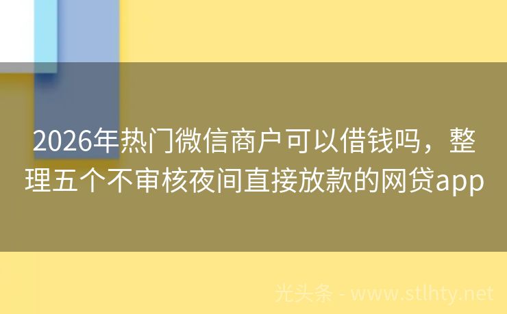 2026年热门微信商户可以借钱吗，整理五个不审核夜间直接放款的网贷app