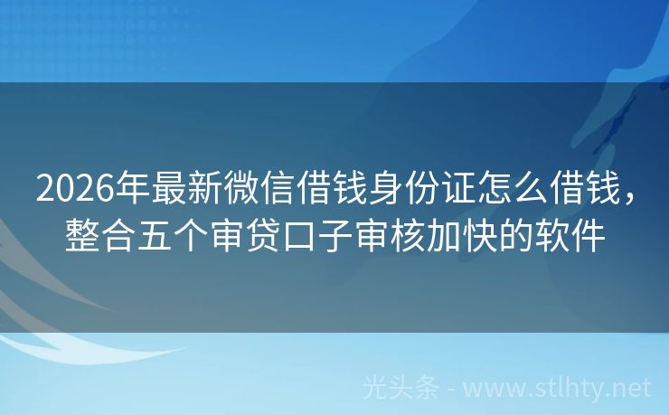 2026年最新微信借钱身份证怎么借钱，整合五个审贷口子审核加快的软件