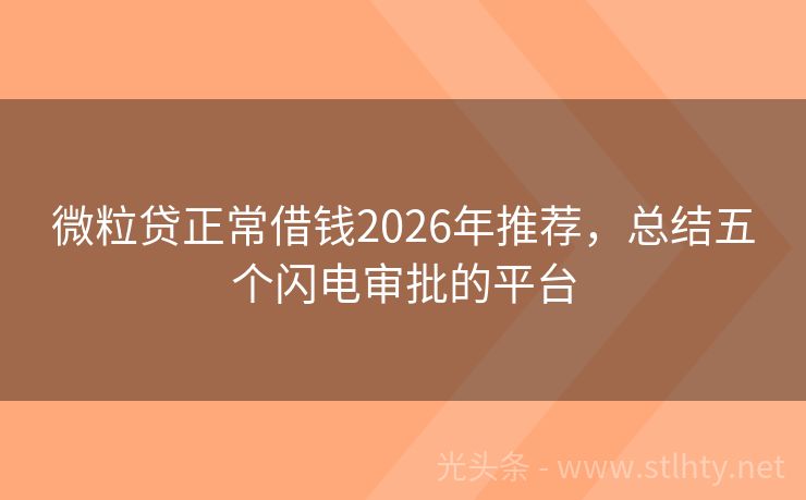 微粒贷正常借钱2026年推荐，总结五个闪电审批的平台