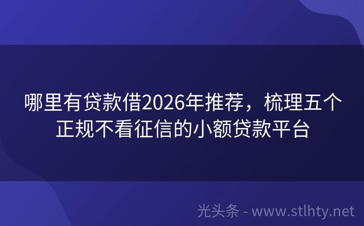 哪里有贷款借2026年推荐，梳理五个正规不看征信的小额贷款平台