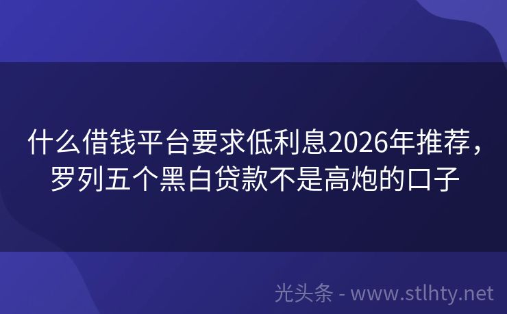 什么借钱平台要求低利息2026年推荐，罗列五个黑白贷款不是高炮的口子