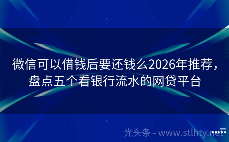微信可以借钱后要还钱么2026年推荐，盘点五个看银行流水的网贷平台