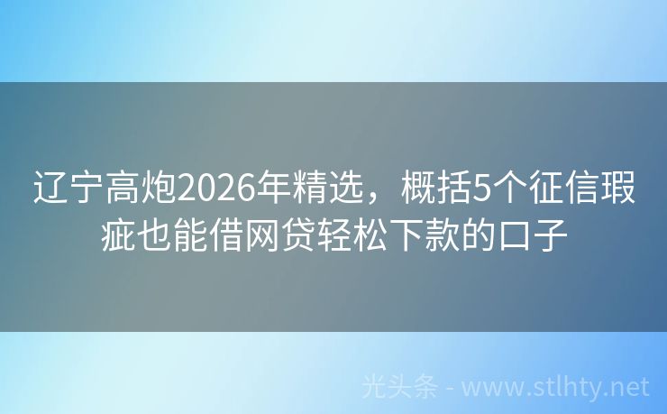 辽宁高炮2026年精选，概括5个征信瑕疵也能借网贷轻松下款的口子