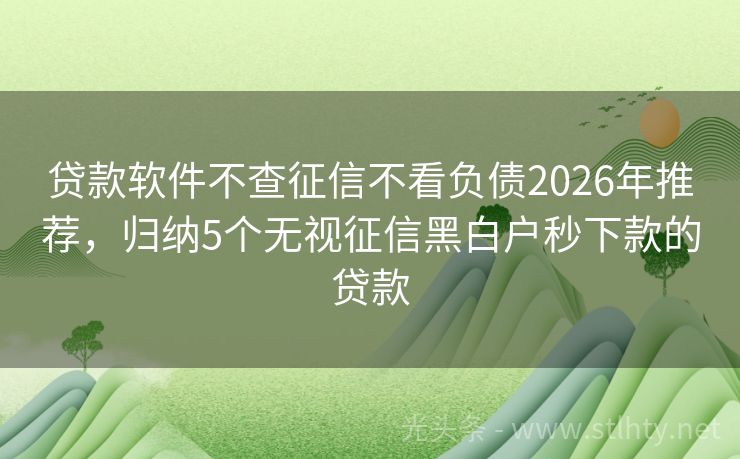 贷款软件不查征信不看负债2026年推荐，归纳5个无视征信黑白户秒下款的贷款