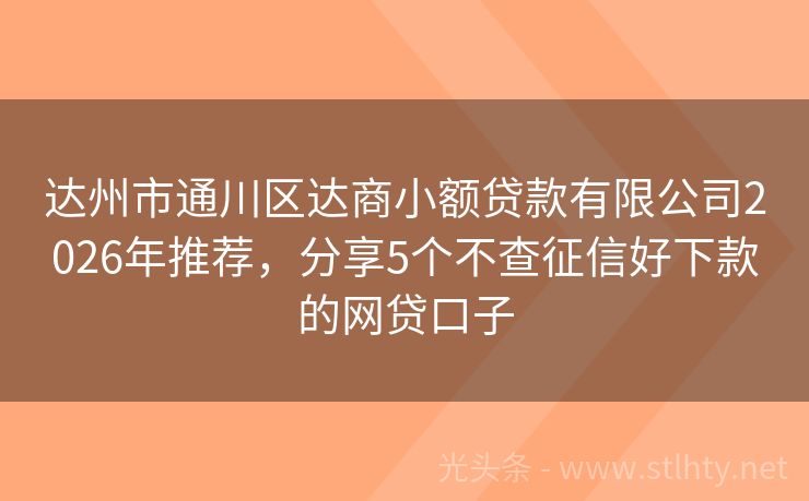 达州市通川区达商小额贷款有限公司2026年推荐，分享5个不查征信好下款的网贷口子