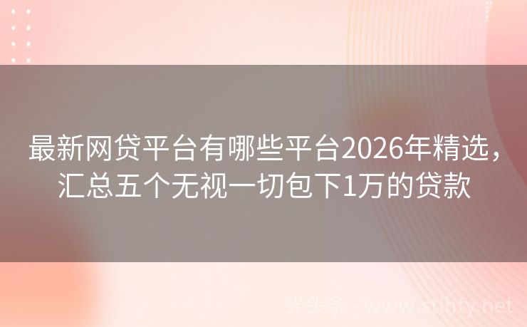 最新网贷平台有哪些平台2026年精选，汇总五个无视一切包下1万的贷款