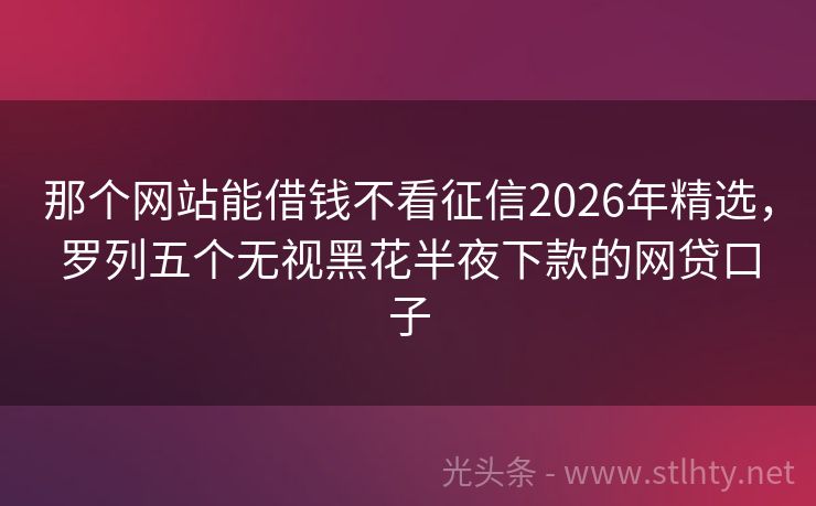 那个网站能借钱不看征信2026年精选，罗列五个无视黑花半夜下款的网贷口子