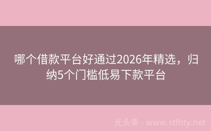 哪个借款平台好通过2026年精选，归纳5个门槛低易下款平台