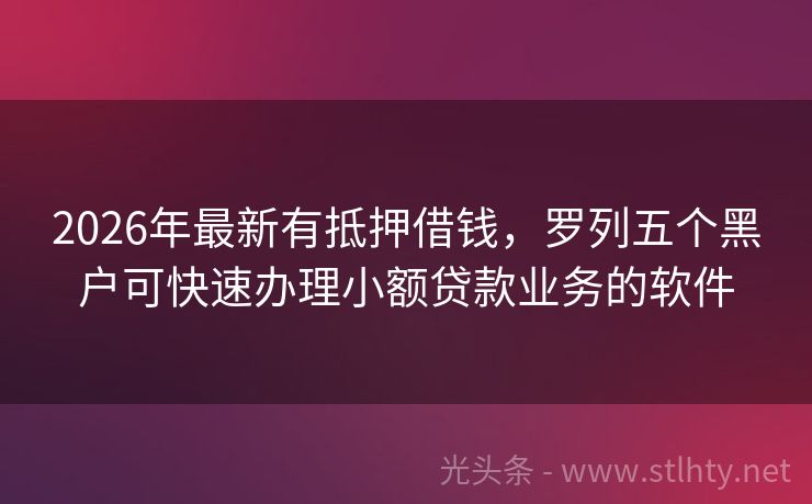 2026年最新有抵押借钱，罗列五个黑户可快速办理小额贷款业务的软件