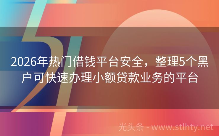 2026年热门借钱平台安全，整理5个黑户可快速办理小额贷款业务的平台
