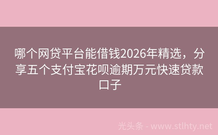 哪个网贷平台能借钱2026年精选，分享五个支付宝花呗逾期万元快速贷款口子