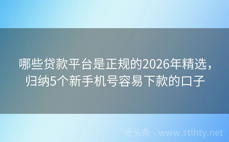 哪些贷款平台是正规的2026年精选，归纳5个新手机号容易下款的口子
