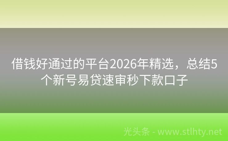 借钱好通过的平台2026年精选，总结5个新号易贷速审秒下款口子