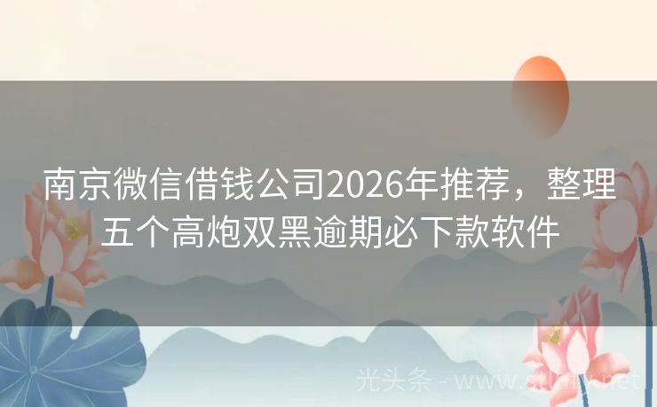 南京微信借钱公司2026年推荐，整理五个高炮双黑逾期必下款软件