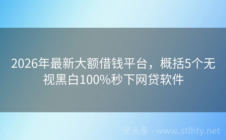 2026年最新大额借钱平台,概括5个无视黑白100%秒下网贷软件