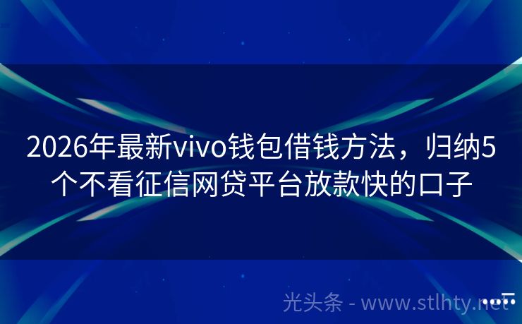 2026年最新vivo钱包借钱方法,归纳5个不看征信网贷平台放款快的口子