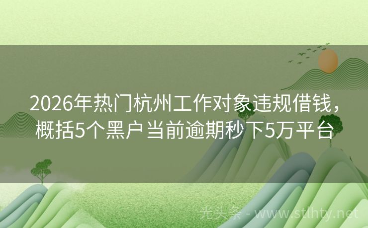 2026年热门杭州工作对象违规借钱，概括5个黑户当前逾期秒下5万平台