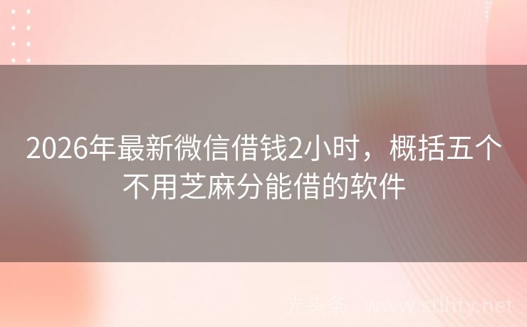 2026年最新微信借钱2小时，概括五个不用芝麻分能借的软件