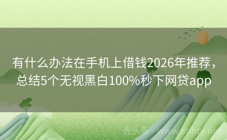 有什么办法在手机上借钱2026年推荐，总结5个无视黑白100%秒下网贷app