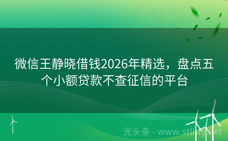 微信王静晓借钱2026年精选，盘点五个小额贷款不查征信的平台