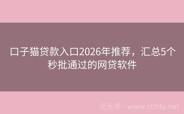 口子猫贷款入口2026年推荐，汇总5个秒批通过的网贷软件