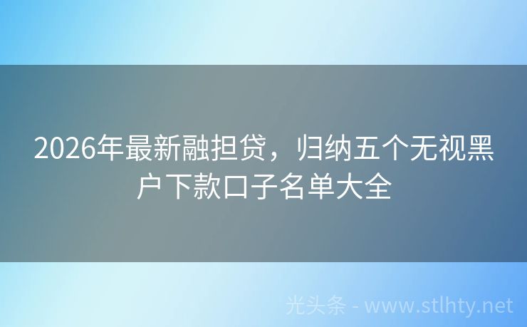 2026年最新融担贷，归纳五个无视黑户下款口子名单大全