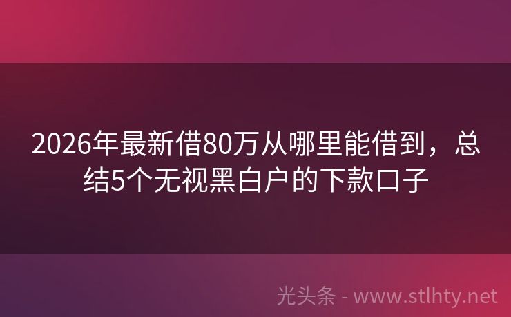 2026年最新借80万从哪里能借到，总结5个无视黑白户的下款口子