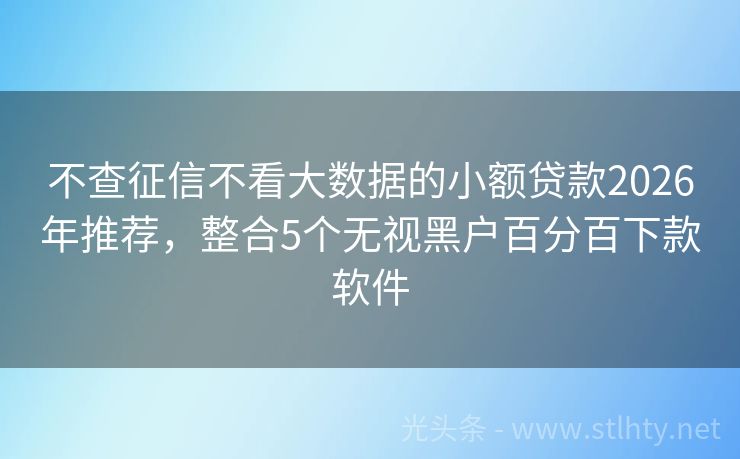 不查征信不看大数据的小额贷款2026年推荐，整合5个无视黑户百分百下款软件